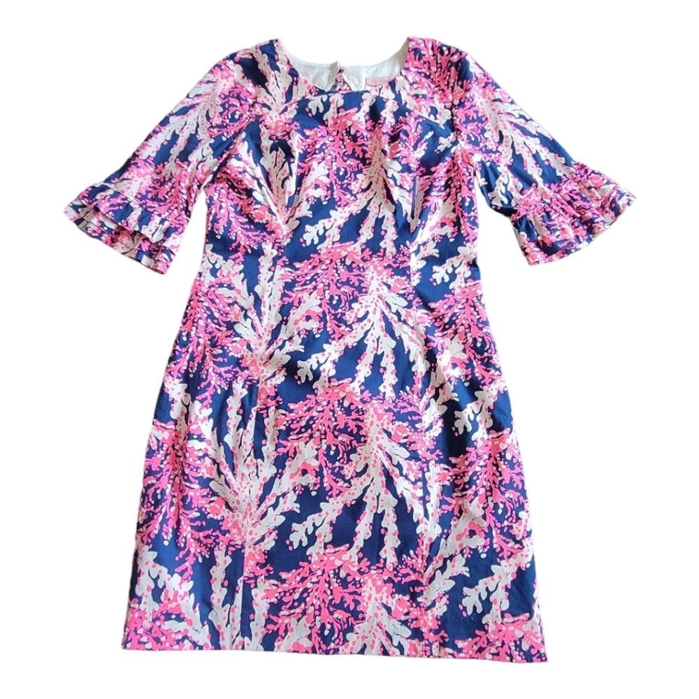 Lilly Pulitzer Fiesta Stretch Dress Nauti Navy Beyond the Sea Pink Coral Size 2 - Picture 10 of 17
